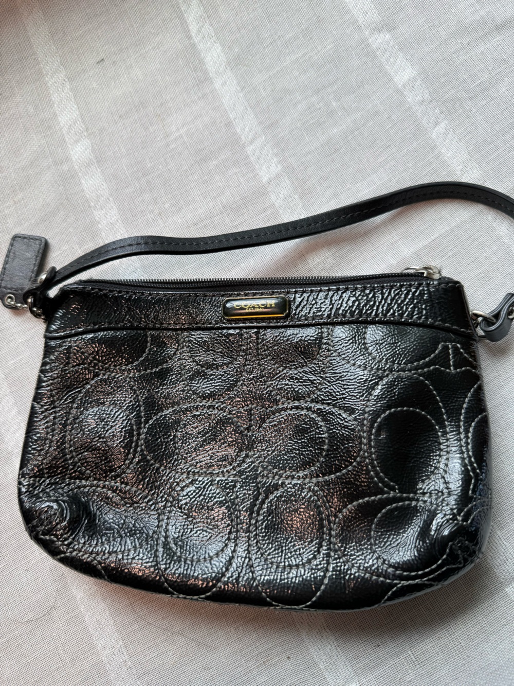 Coach Black Patent Signature Wristlet